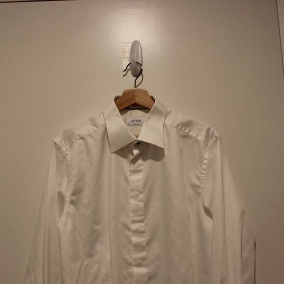 Eton White 100% Cotton Classic Button-Up Shirt Men’s 44  17.5 - Picture 3 of 10
